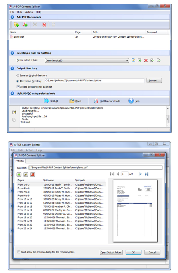 screenshots for A-PDF Content Split