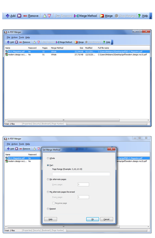 screenshots for A-PDF Merger