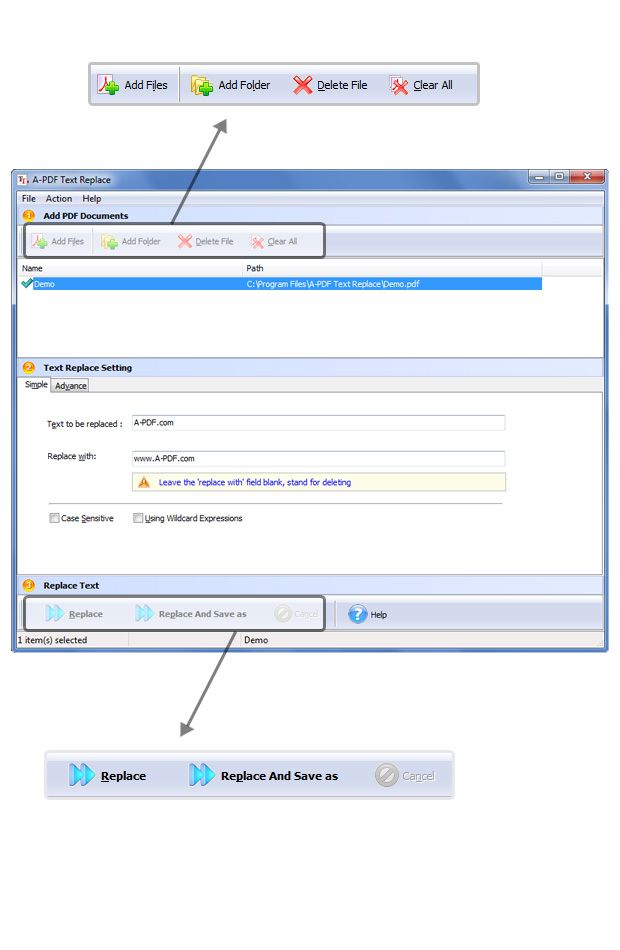 screenshots for A-PDF Text Replace