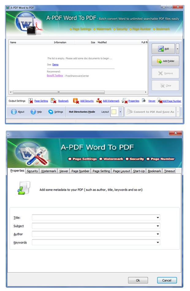 screenshots for A-PDF word to PDF